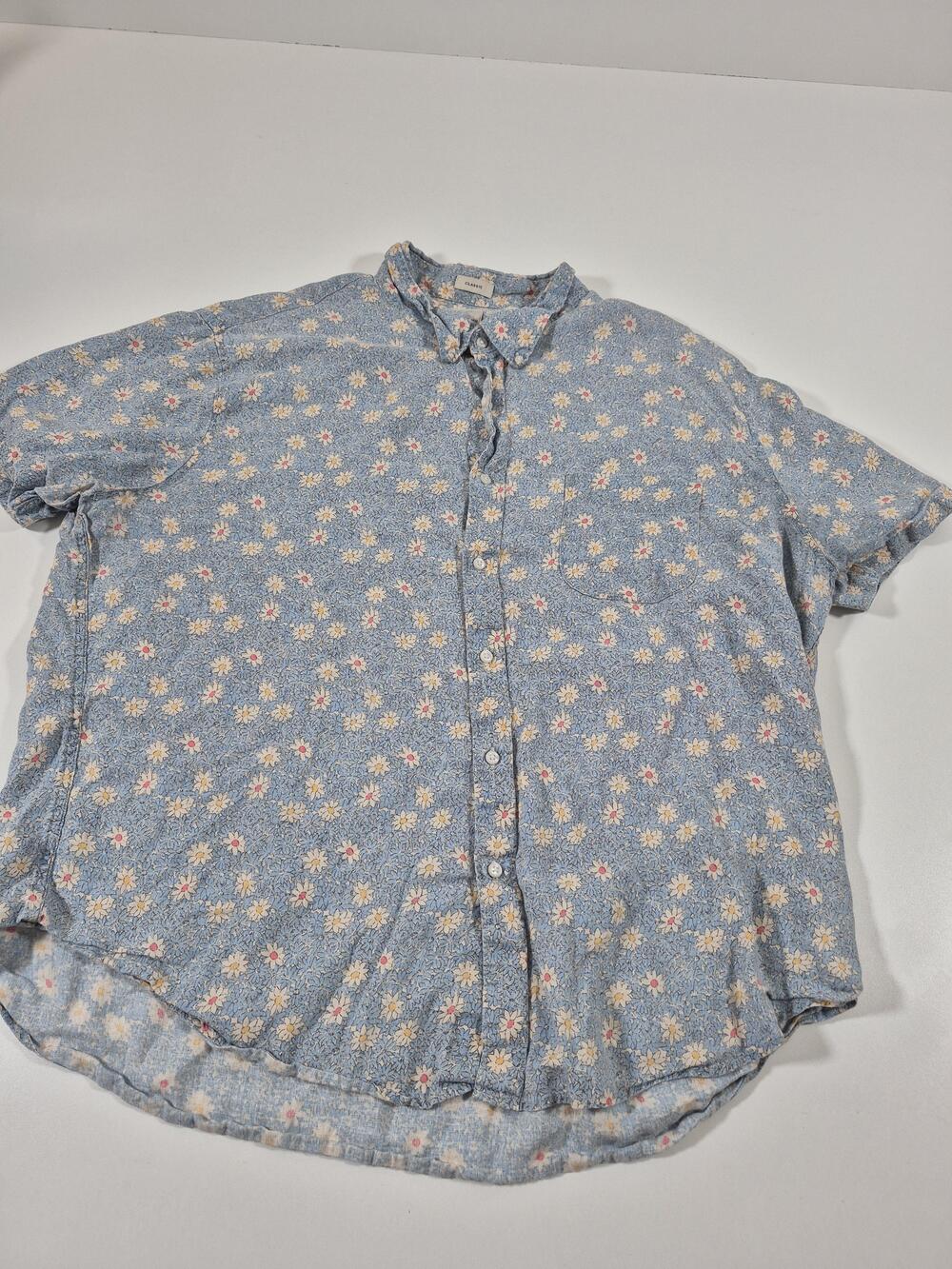 J.Crew Men's 2XL Blue Floral 100% Linen Short Sleeve Button-Up Shirt Classic Fit
